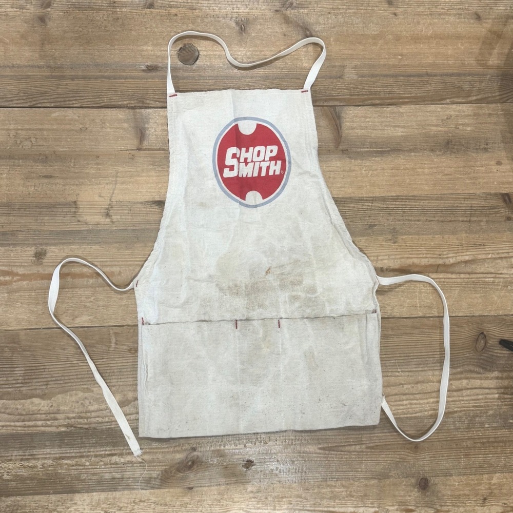 Vintage childs Shopsmith Canvas Work Apron Red Logo 3-Pocket